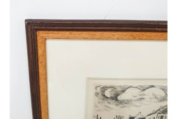 真作　サイン入り　モーリス・ド・ヴラマンク　エッチング　「風景」　街並みを描いた絵画　外箱付き　(R-087314)