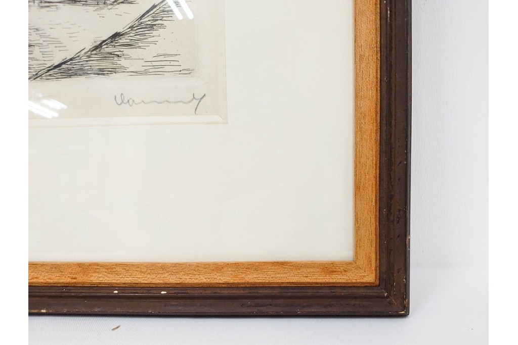 真作　サイン入り　モーリス・ド・ヴラマンク　エッチング　「風景」　街並みを描いた絵画　外箱付き　(R-087314)