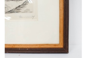 真作　サイン入り　モーリス・ド・ヴラマンク　エッチング　「風景」　街並みを描いた絵画　外箱付き　(R-087314)