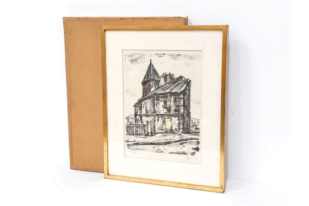 真作　1967年　サイン入り　荻須高徳　30/40　「風景」　メニルモンタンの一角を描いたリトグラフ　外箱付き　(R-087315)