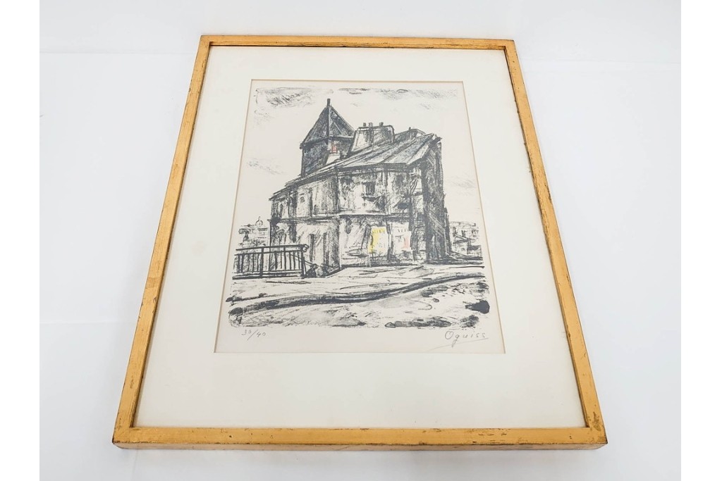 真作　1967年　サイン入り　荻須高徳　30/40　「風景」　メニルモンタンの一角を描いたリトグラフ　外箱付き　(R-087315)