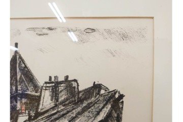 真作　1967年　サイン入り　荻須高徳　30/40　「風景」　メニルモンタンの一角を描いたリトグラフ　外箱付き　(R-087315)