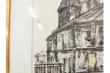 真作　1967年　サイン入り　荻須高徳　30/40　「風景」　メニルモンタンの一角を描いたリトグラフ　外箱付き　(R-087315)