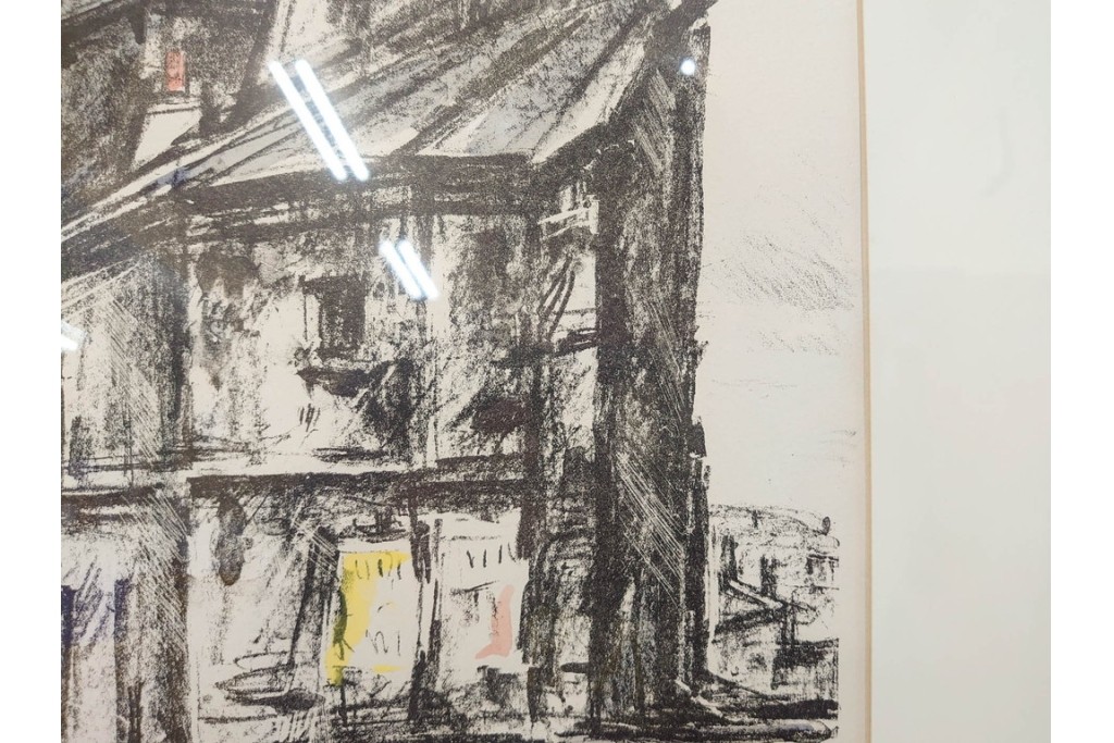 真作　1967年　サイン入り　荻須高徳　30/40　「風景」　メニルモンタンの一角を描いたリトグラフ　外箱付き　(R-087315)