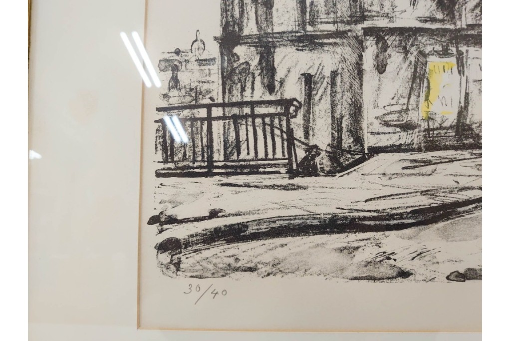 真作　1967年　サイン入り　荻須高徳　30/40　「風景」　メニルモンタンの一角を描いたリトグラフ　外箱付き　(R-087315)