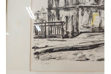 真作　1967年　サイン入り　荻須高徳　30/40　「風景」　メニルモンタンの一角を描いたリトグラフ　外箱付き　(R-087315)