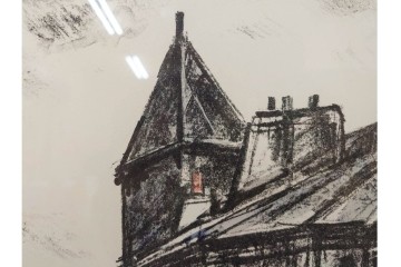 真作　1967年　サイン入り　荻須高徳　30/40　「風景」　メニルモンタンの一角を描いたリトグラフ　外箱付き　(R-087315)