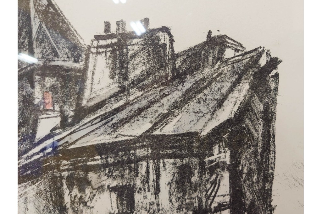 真作　1967年　サイン入り　荻須高徳　30/40　「風景」　メニルモンタンの一角を描いたリトグラフ　外箱付き　(R-087315)