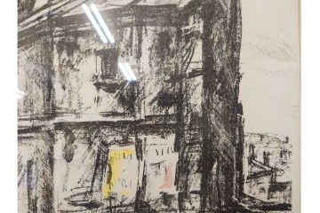 真作　1967年　サイン入り　荻須高徳　30/40　「風景」　メニルモンタンの一角を描いたリトグラフ　外箱付き　(R-087315)