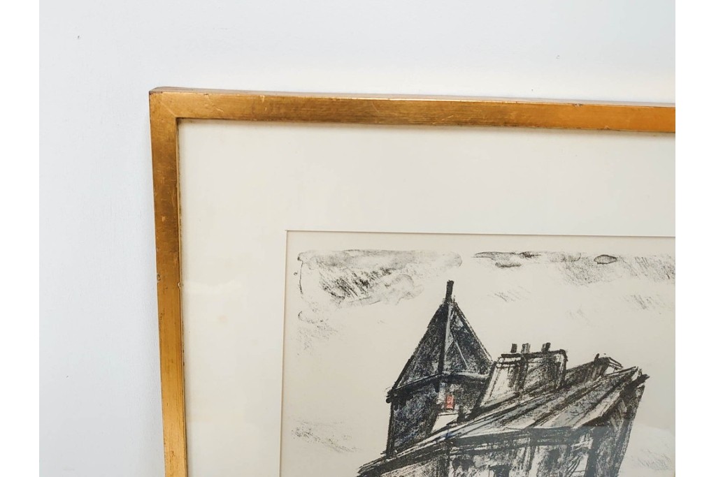 真作　1967年　サイン入り　荻須高徳　30/40　「風景」　メニルモンタンの一角を描いたリトグラフ　外箱付き　(R-087315)