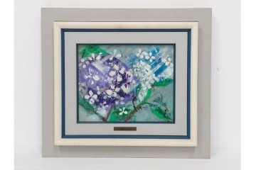 真作　西村計雄　油彩　F3号　「あじさい」　鮮やかな紫陽花を描いた絵画　外箱付き　(R-087316)