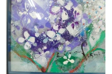 真作　西村計雄　油彩　F3号　「あじさい」　鮮やかな紫陽花を描いた絵画　外箱付き　(R-087316)