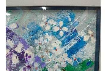真作　西村計雄　油彩　F3号　「あじさい」　鮮やかな紫陽花を描いた絵画　外箱付き　(R-087316)