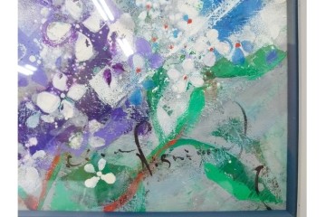 真作　西村計雄　油彩　F3号　「あじさい」　鮮やかな紫陽花を描いた絵画　外箱付き　(R-087316)