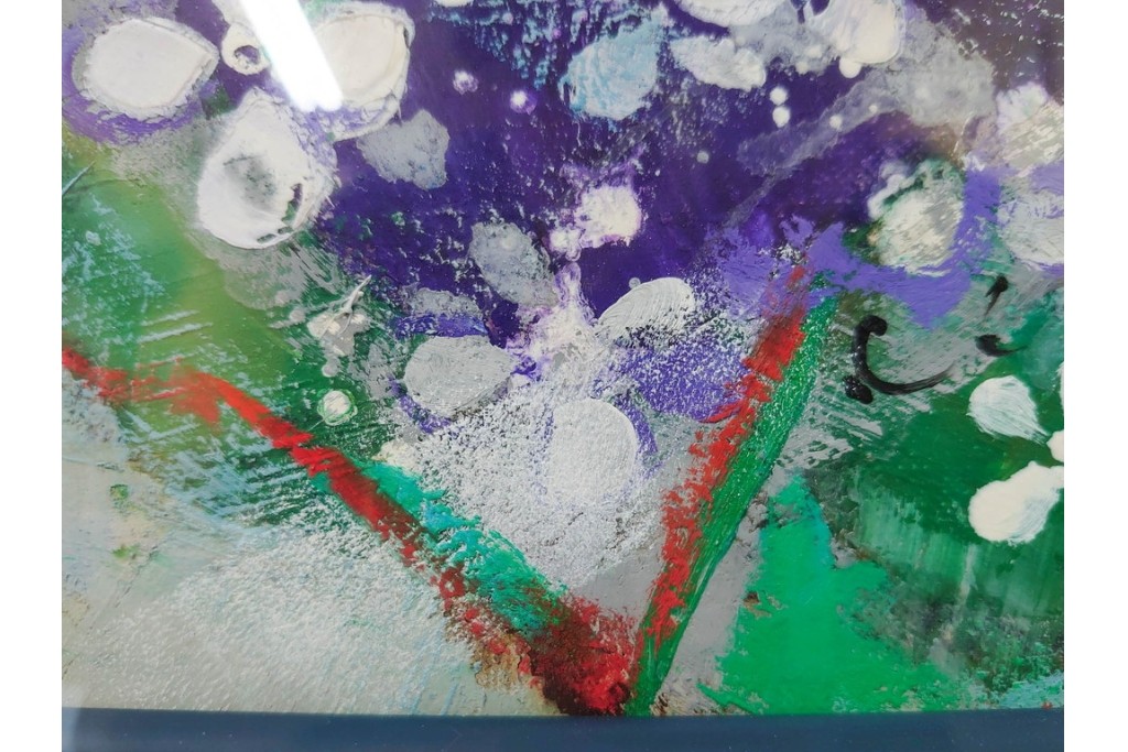 真作　西村計雄　油彩　F3号　「あじさい」　鮮やかな紫陽花を描いた絵画　外箱付き　(R-087316)