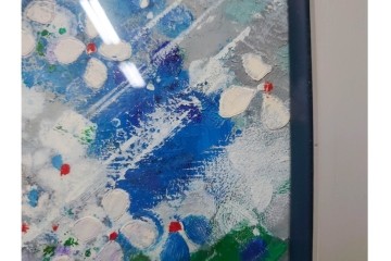 真作　西村計雄　油彩　F3号　「あじさい」　鮮やかな紫陽花を描いた絵画　外箱付き　(R-087316)