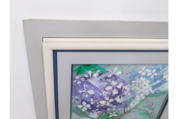 真作　西村計雄　油彩　F3号　「あじさい」　鮮やかな紫陽花を描いた絵画　外箱付き　(R-087316)