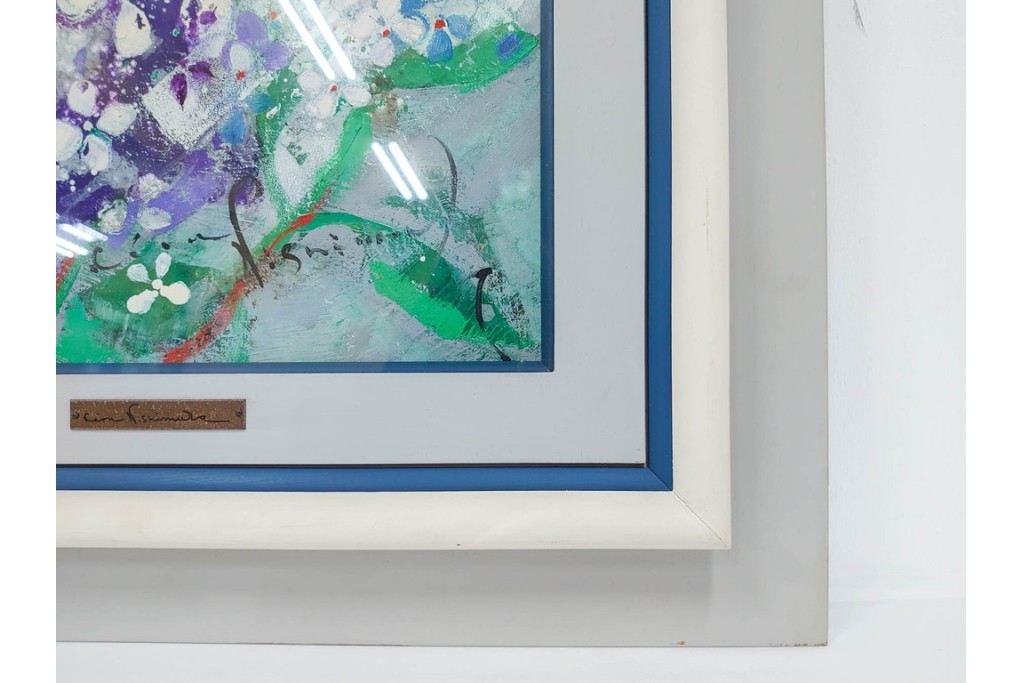 真作　西村計雄　油彩　F3号　「あじさい」　鮮やかな紫陽花を描いた絵画　外箱付き　(R-087316)