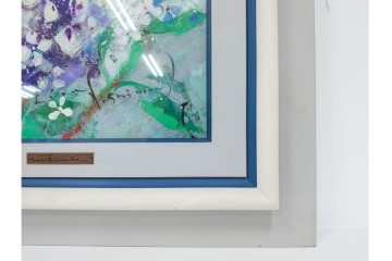 真作　西村計雄　油彩　F3号　「あじさい」　鮮やかな紫陽花を描いた絵画　外箱付き　(R-087316)