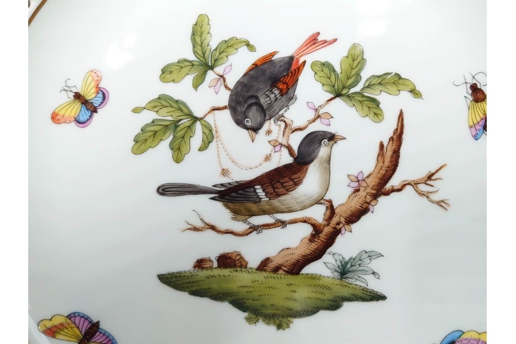 ハンガリー　ヘレンド(HEREND)　ロスチャイルド・バードシリーズ　上品なプレートとナプキンリングのセット　(R-087317)