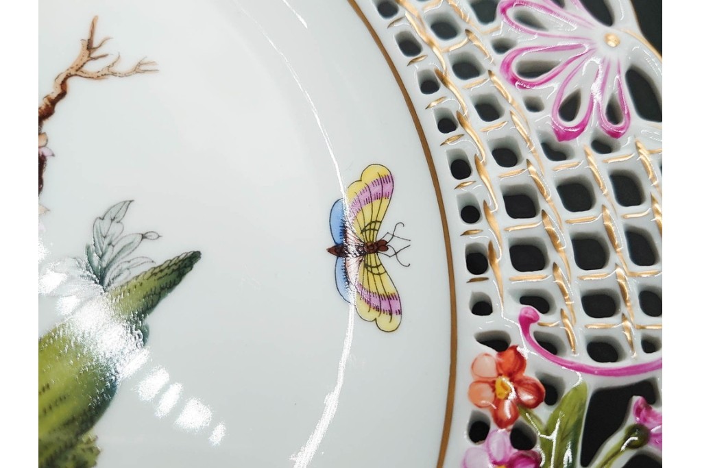 ハンガリー　ヘレンド(HEREND)　ロスチャイルド・バードシリーズ　上品なプレートとナプキンリングのセット　(R-087317)