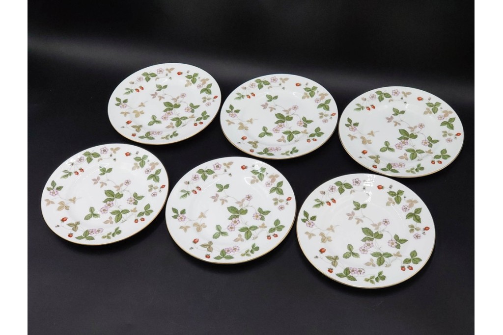 イギリス　WEDGWOOD(ウェッジウッド)　直径約21cm　ワイルドストロベリーシリーズのプレート6枚セット　(R-087319)