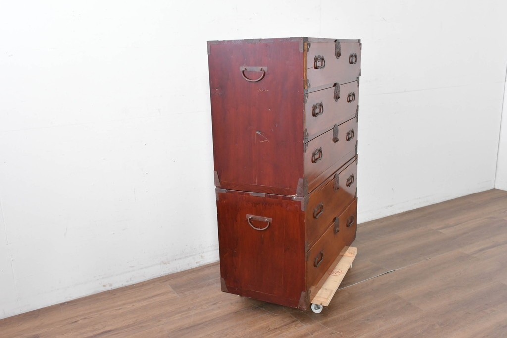 和製アンティーク　前面欅(ケヤキ)材　木目が魅力の五丁引き庄内箪笥　(R-087320)