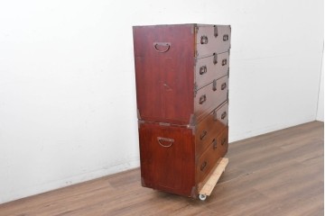 和製アンティーク　前面欅(ケヤキ)材　木目が魅力の五丁引き庄内箪笥　(R-087320)