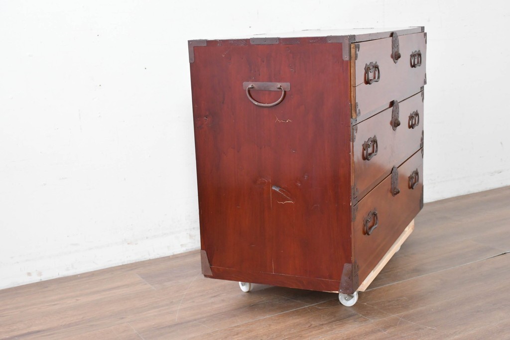 和製アンティーク　前面欅(ケヤキ)材　木目が魅力の庄内箪笥ローチェスト　(R-087321)