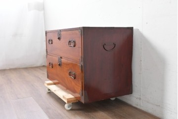 和製アンティーク　前面欅(ケヤキ)材　木目が魅力の庄内箪笥ローチェスト　(R-087322)