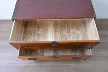 和製アンティーク　前面欅(ケヤキ)材　木目が魅力の庄内箪笥ローチェスト　(R-087322)