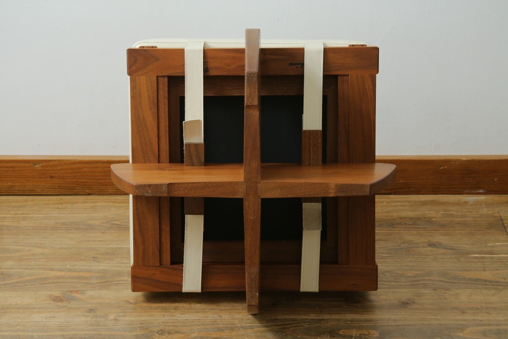 中古　桜製作所　ジョージ・ナカシマ(George Nakashima)　レザークッションのグリーンロック・オットマン　(R-087323)