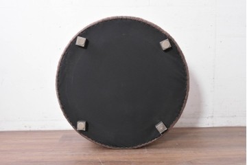 中古　コントラストの美しい幾何学パッチワークのラウンドフットスツール　(R-087324)