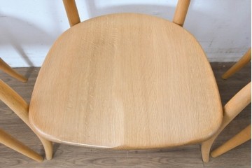 中古　飛騨産業　キツツキマーク　CRESCENT(クレセント)シリーズ　オーク材　曲線美が際立つアームチェア4脚セット　定価約39万円　(R-087326)