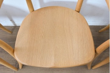 中古　飛騨産業　キツツキマーク　CRESCENT(クレセント)シリーズ　オーク材　曲線美が際立つアームチェア4脚セット　定価約39万円　(R-087326)