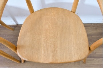 中古　飛騨産業　キツツキマーク　CRESCENT(クレセント)シリーズ　オーク材　曲線美が際立つアームチェア4脚セット　定価約39万円　(R-087326)