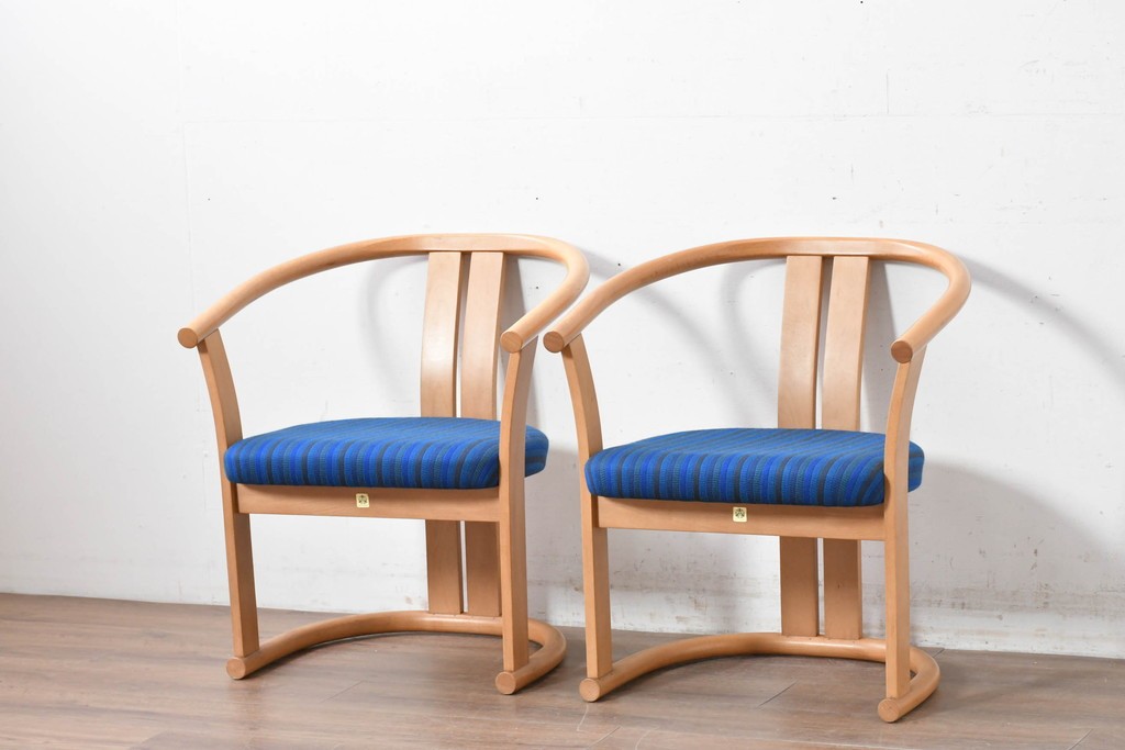 和製ヴィンテージ　秋田木工　剣持勇氏デザイン　No.80　ブナ材のラウンジチェア2脚セット　現行定価(2脚合計)約26万円　(R-087333)