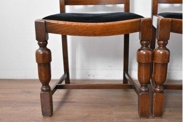 イギリスアンティーク　Lloyd’s Antiques(ロイズ・アンティークス)取り扱い　オーク材　花彫刻が引き立つダイニングチェア4脚セット　(R-087341)