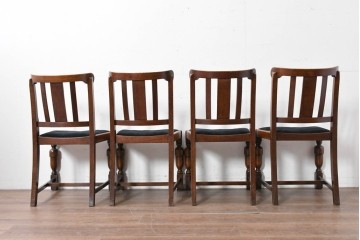 イギリスアンティーク　Lloyd’s Antiques(ロイズ・アンティークス)取り扱い　オーク材　花彫刻が引き立つダイニングチェア4脚セット　(R-087341)