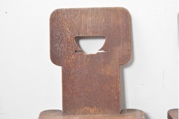 和製ヴィンテージ　楢(ナラ)材　コーヒーカップの透かし彫り入り　古いカフェのダイニングチェア3脚セット　(R-087342)