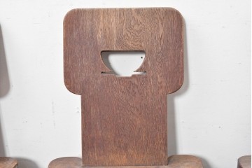 和製ヴィンテージ　楢(ナラ)材　コーヒーカップの透かし彫り入り　古いカフェのダイニングチェア3脚セット　(R-087342)