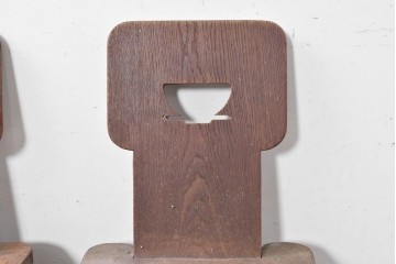 和製ヴィンテージ　楢(ナラ)材　コーヒーカップの透かし彫り入り　古いカフェのダイニングチェア3脚セット　(R-087342)