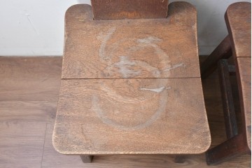 和製ヴィンテージ　楢(ナラ)材　コーヒーカップの透かし彫り入り　古いカフェのダイニングチェア3脚セット　(R-087342)