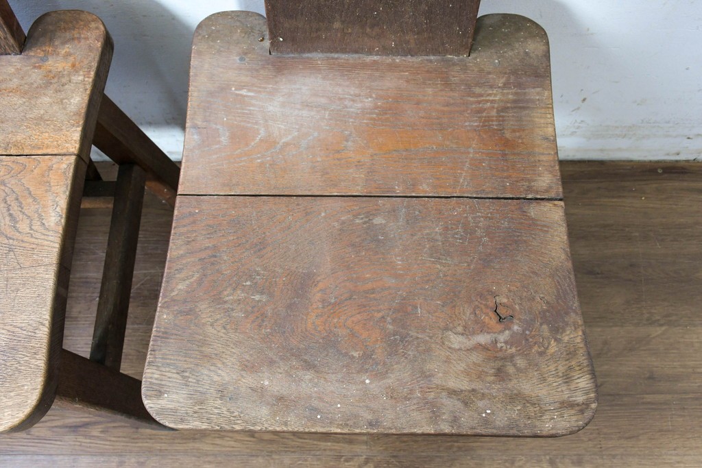 和製ヴィンテージ　楢(ナラ)材　コーヒーカップの透かし彫り入り　古いカフェのダイニングチェア3脚セット　(R-087342)