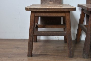 和製ヴィンテージ　楢(ナラ)材　コーヒーカップの透かし彫り入り　古いカフェのダイニングチェア3脚セット　(R-087342)