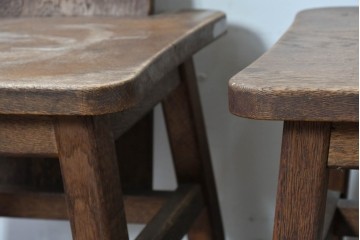 和製ヴィンテージ　楢(ナラ)材　コーヒーカップの透かし彫り入り　古いカフェのダイニングチェア3脚セット　(R-087342)