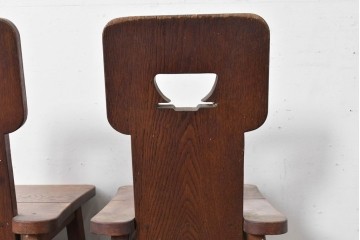 和製ヴィンテージ　楢(ナラ)材　コーヒーカップの透かし彫り入り　古いカフェのダイニングチェア3脚セット　(R-087342)