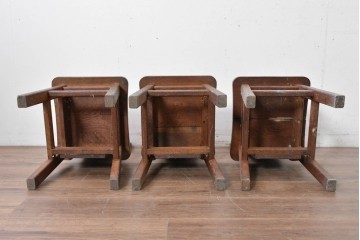 和製ヴィンテージ　楢(ナラ)材　コーヒーカップの透かし彫り入り　古いカフェのダイニングチェア3脚セット　(R-087342)