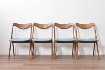 《張地の張り替え加工費込み》　スウェーデンヴィンテージ　希少モデル　Albin Johansson & Soner(アルビン・ヨハンソン&セーナー)　Storken(ストーケン)　背もたれのカーブが印象的なチーク材のダイニングチェア4脚セット　(R-087343)