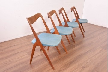 《張地の張り替え加工費込み》　スウェーデンヴィンテージ　希少モデル　Albin Johansson & Soner(アルビン・ヨハンソン&セーナー)　Storken(ストーケン)　背もたれのカーブが印象的なチーク材のダイニングチェア4脚セット　(R-087343)